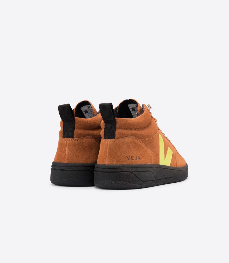 Veja Roraima Bastille Semsket Skinn Tuile Jaune Fluo Adults Outlet Brune | TNOPQ63997