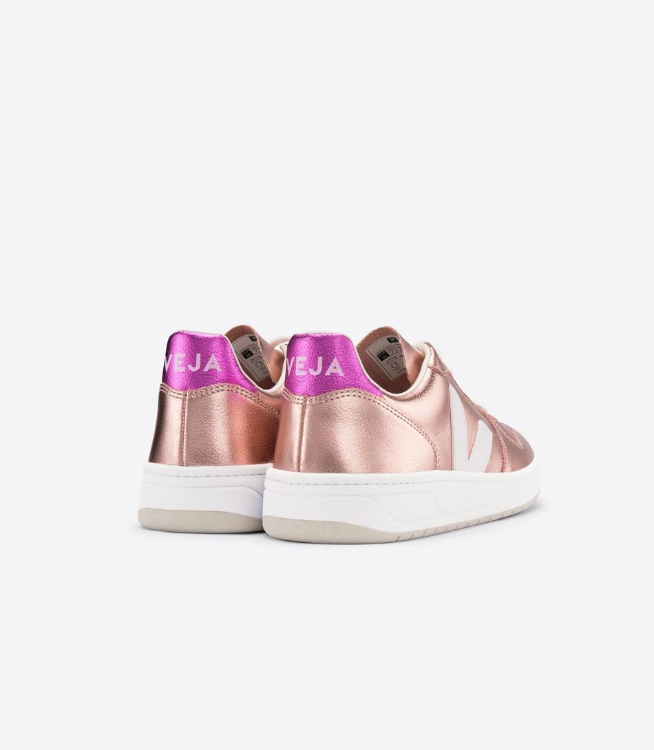 Veja V-10 Lær Nacre Fushia Adults Outlet Hvite | NOEGJ56817