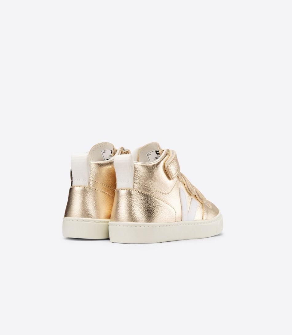 Veja V-10 Mid Chromefree Lær Platine Kids Outlet Hvite | MNOFT25451