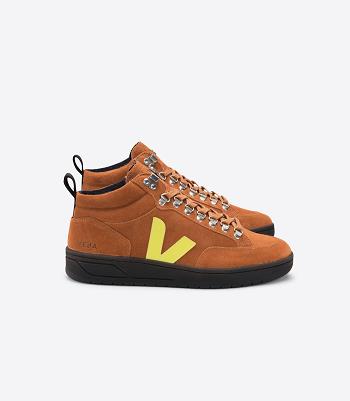 Veja Roraima Bastille Semsket Skinn Tuile Jaune Fluo Adults Outlet Brune | TNOPQ63997